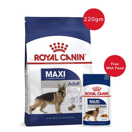 Royal Canin Maxi Adult Dry Food 220g + Maxi Adult Wet Pouch 140g